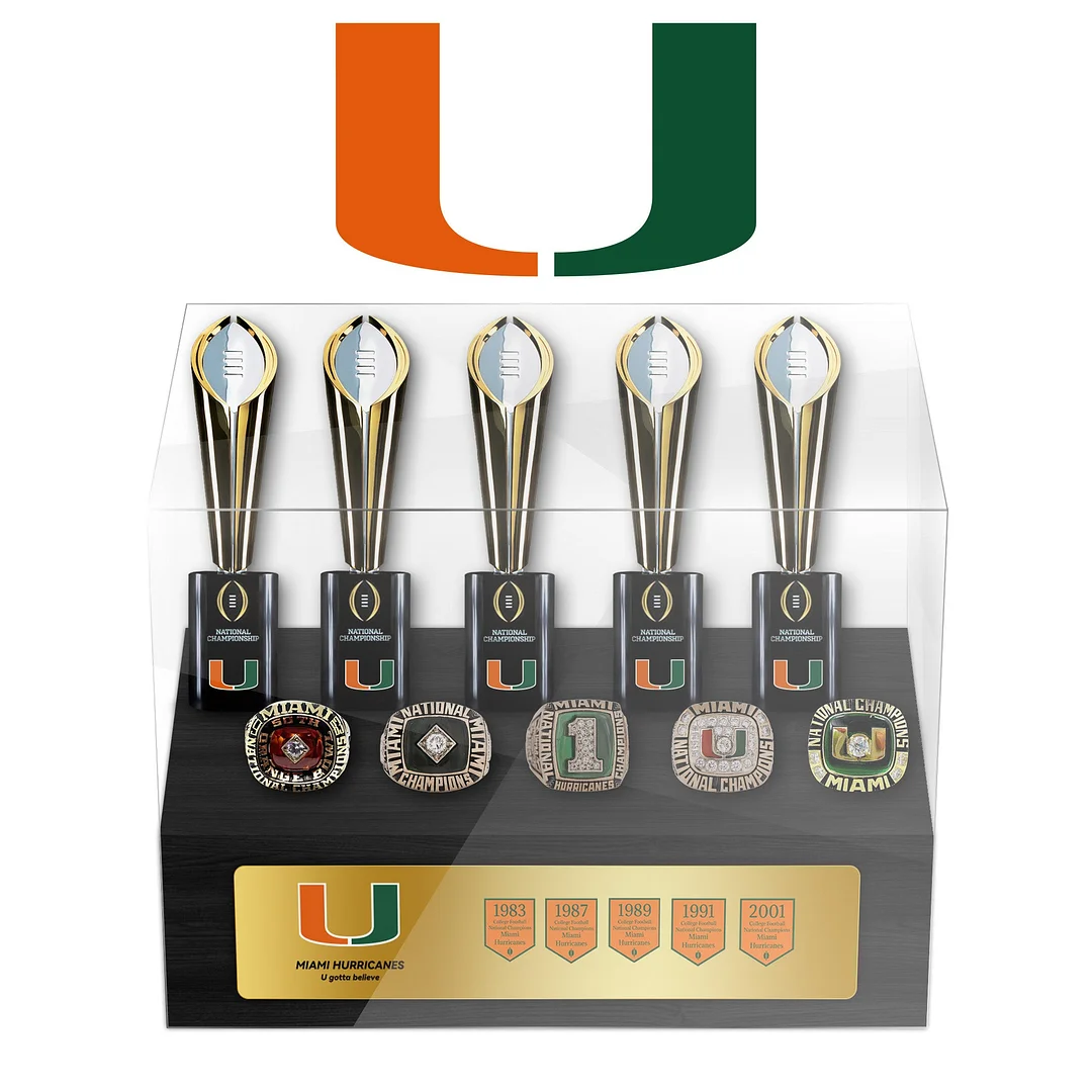 Miami (Fla.) Hurricanes College NCAA Football Championship Trophy And Ring Display Case