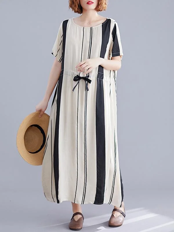 Bow-Knot Striped Loose Long Dress