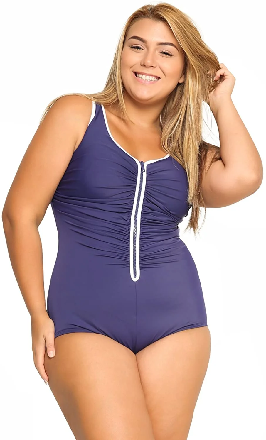 Women's Built-in Cup Plus Size Swimsuits One Piece Zip Front Bathing Suits