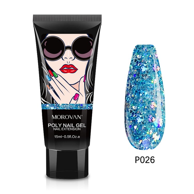 Morovan Sky Blue/Multicolor Glitter Poly Nail Gel P026