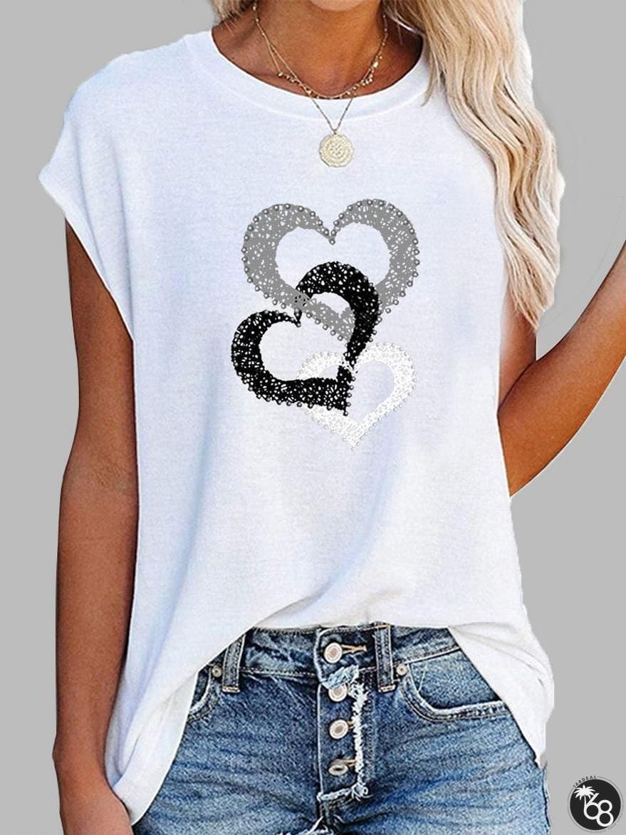 Round Neck Love Print Casual Short-Sleeved T-Shirt | 168DEAL