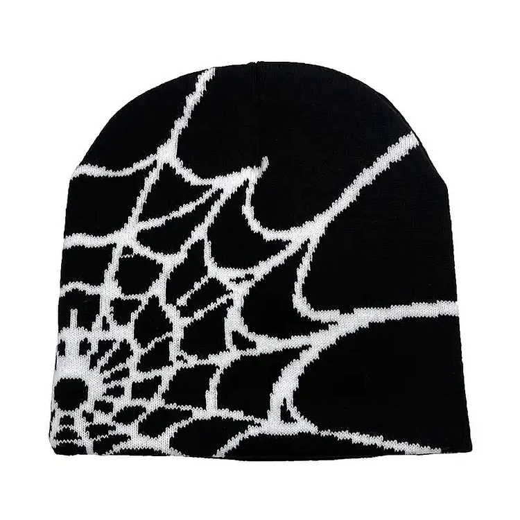 Comstylish Casual Skullies Gothic Spider Pattern Acrylic Knit Hat