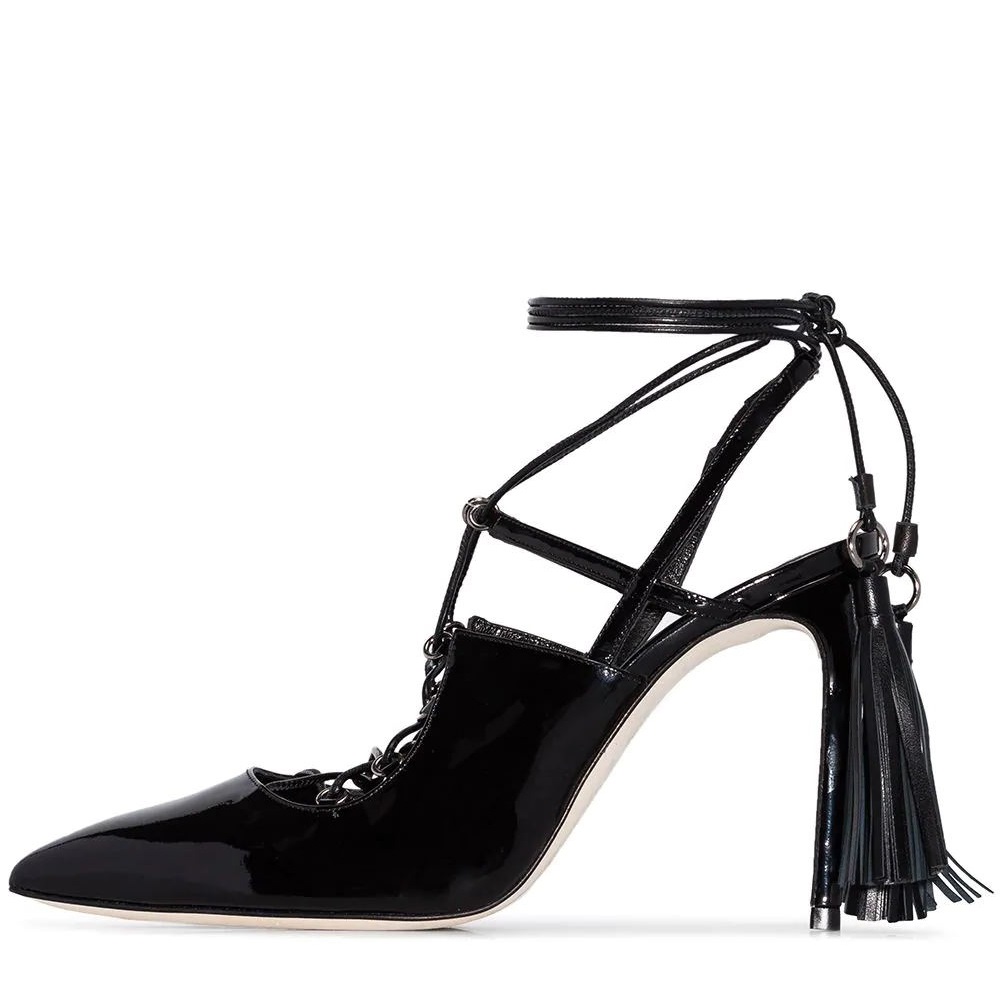 black-patent-leather-lace-up-heels-fringe-stiletto-heel-pumps-fsjshoes