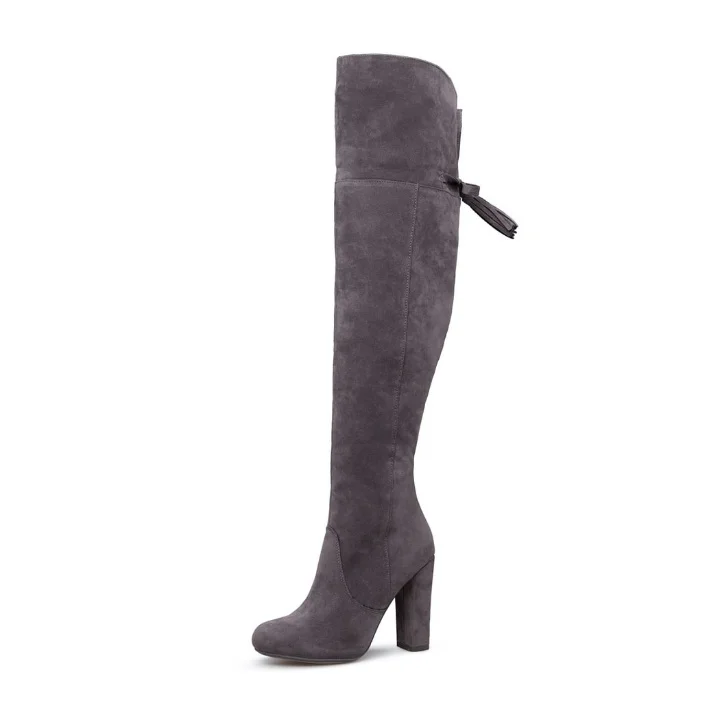 Grey Chunky Heel Over-the-Knee Fashion Boots Vdcoo