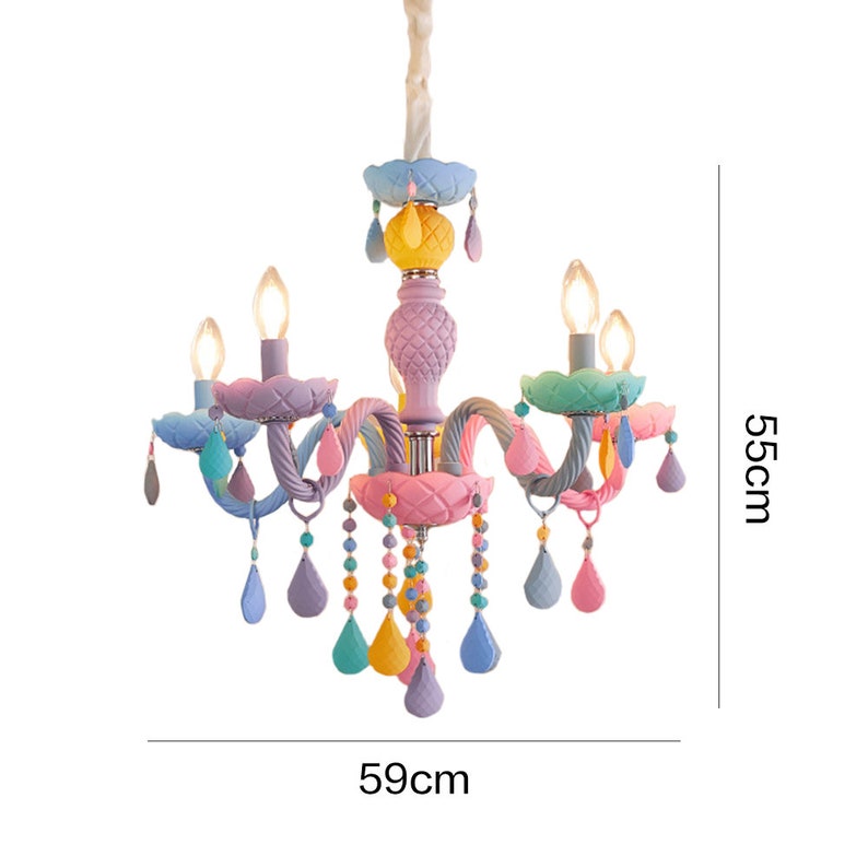 Macaron Crystal Chandelier European Candle Pendant Light Cartoon Princess Room