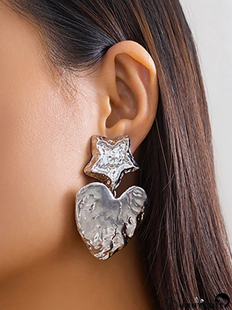 Normcore Heart Shape Solid Color Star Shape Earrings Accessories