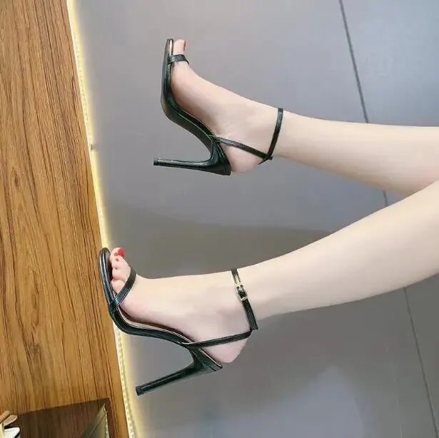 VCSHOES Woman Black Yellow Nude One Line Party Sandals 8 Cm 10 Cm Stiletto Heels Buckle Strap High Heel Sandals Shoes