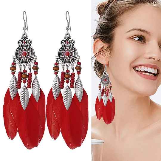Feather Earrings Round Oil Dripping Craft Earrings Retro Ethnic Holiday Style Your Tixi Yiwu Daisy Jewelry
