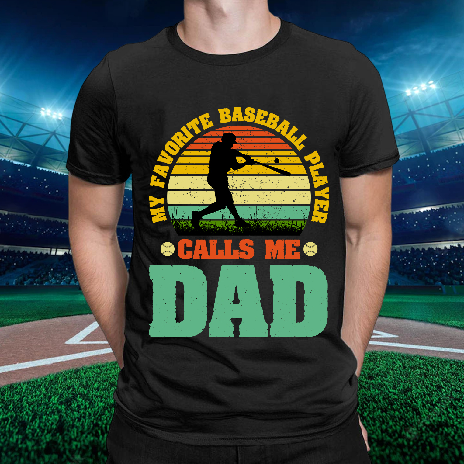 My Favorite Baseball Player Calls Me Dad Round Neck Sleeve T-Shirt-BSTC1310-Guru-buzz