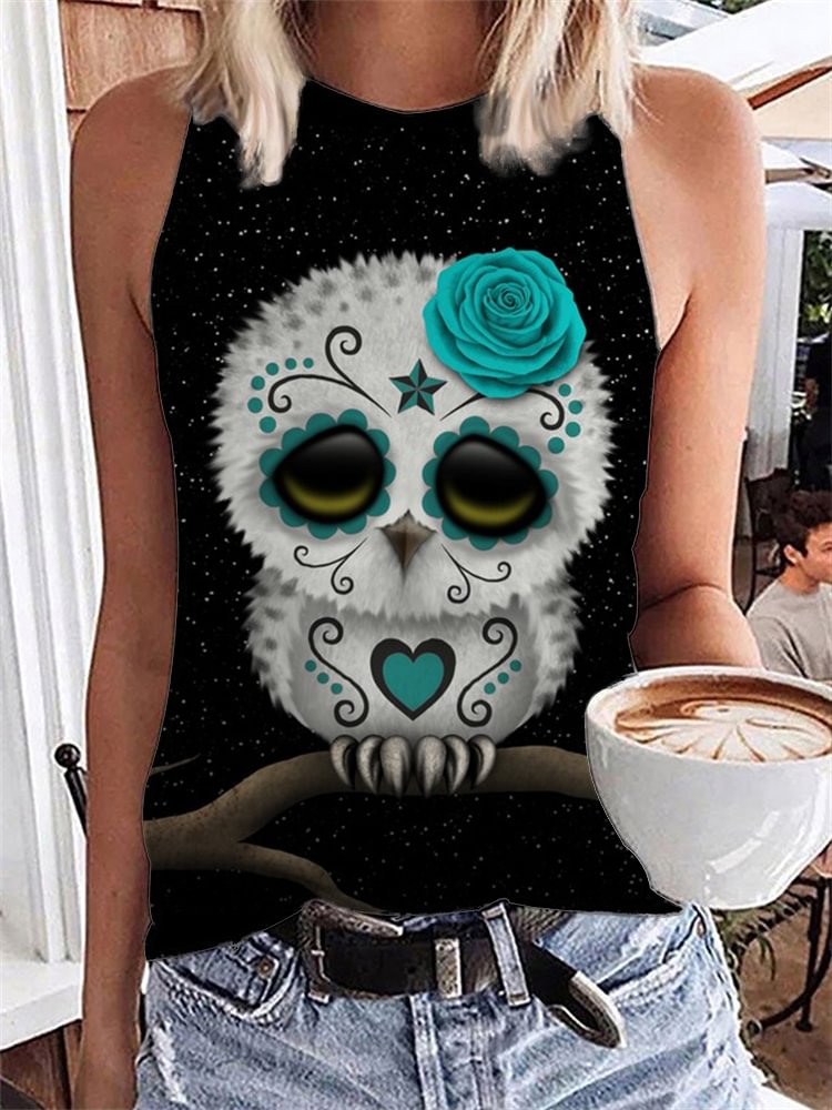 Day Of The Dead Lovely Owl Print Tank Top