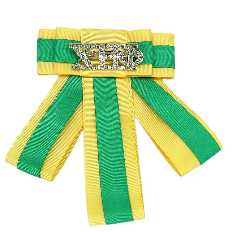Yellow Green Bowknot Bows Cravat Bowtie Ribbon Neck Ties Pins Greek Sorority XHO Letter ETA CHI PHI Brooch For Guests Outfit