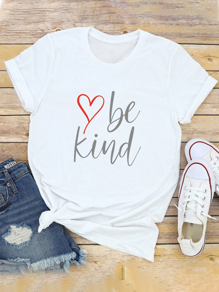 Letter Heart Print Short Sleeve Casual T shirt For Women P1660998
