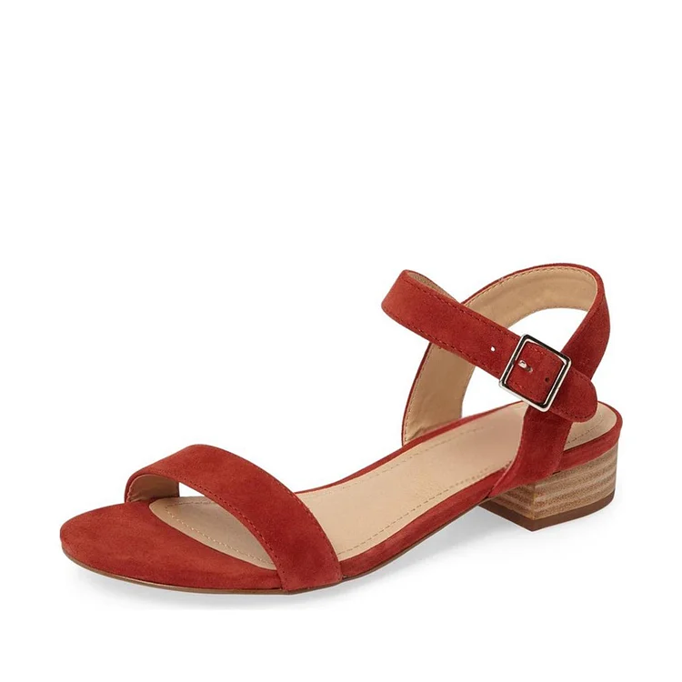 Maroon Chunky Heel Slingback Sandals with Soft Suede Finish Vdcoo
