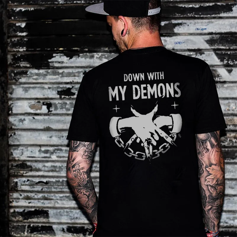 Down with my demons print loose T-shirt -  