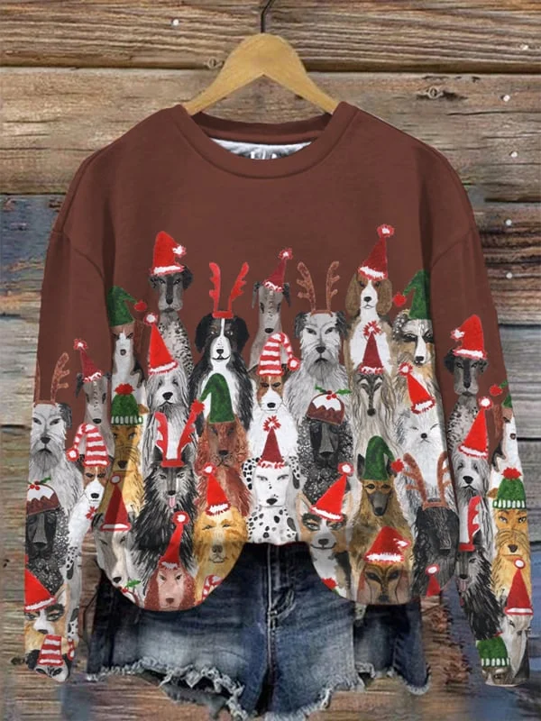 Women's Christmas Dogs Print Sweatshirt.