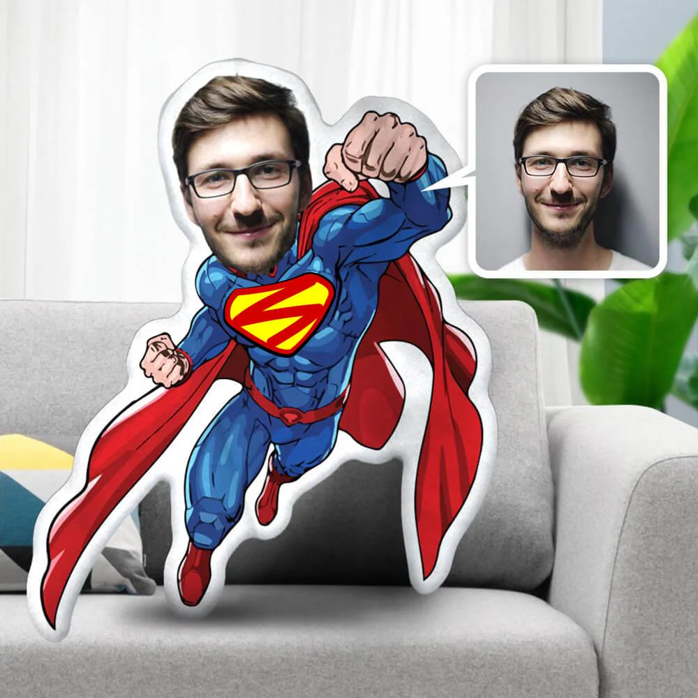 My Face Pillow, Custom Pillow, Personalized Photo Pillow Gift Pillow Toy, Superhero, The Flying Super Man, MiniMe Pillow Dolls and Toys
