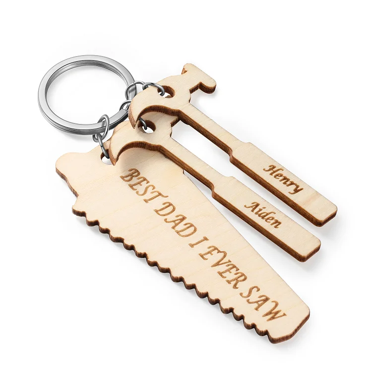 Personalized Tools Wood Keychain Engrave 2 Names Gifts for Dad