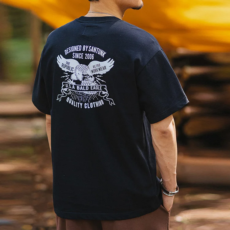 TIMSMEN American Retro Outdoor Eagle Print Short Sleeve Casual T-Shirt