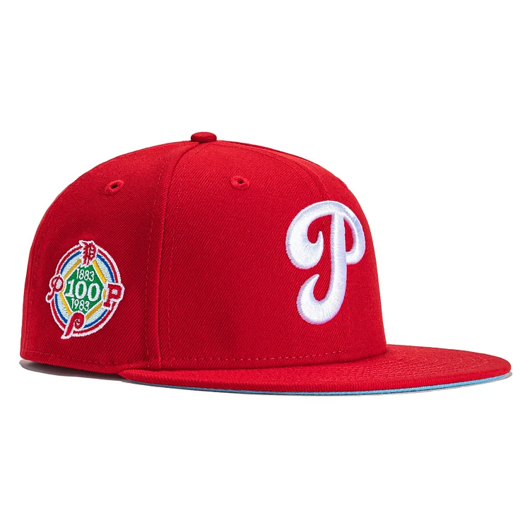 Exclusive New Era 59Fifty Red Icy Philadelphia Phillies 100th Anniversary Patch Hat - Red QueenFunky