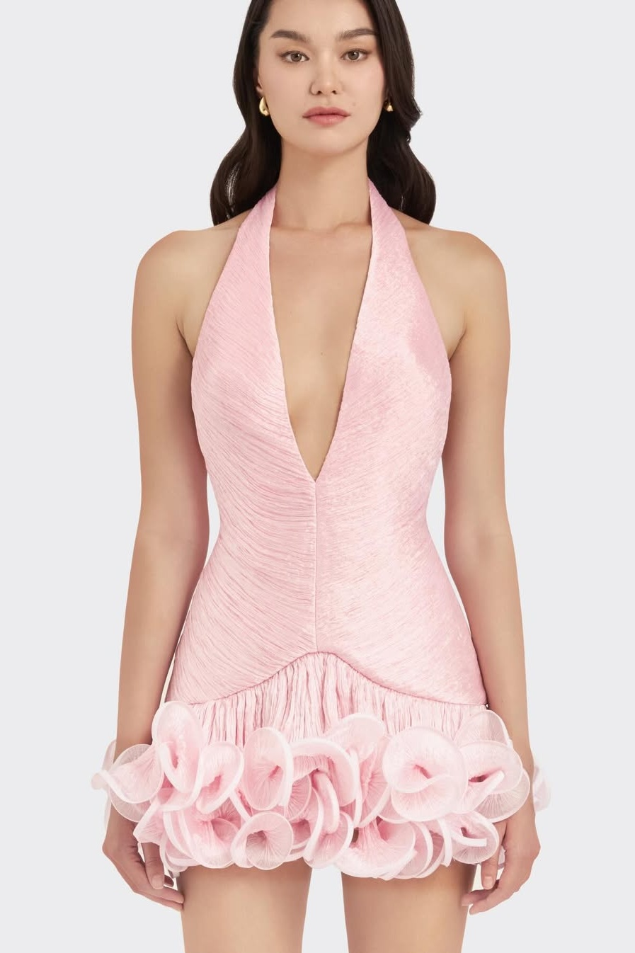 Halter Deep V-Neck Strapless Sleeveless High-Waisted Short A-Line Homecoming Dress With Pleated | ZA0448 Wellcucu
