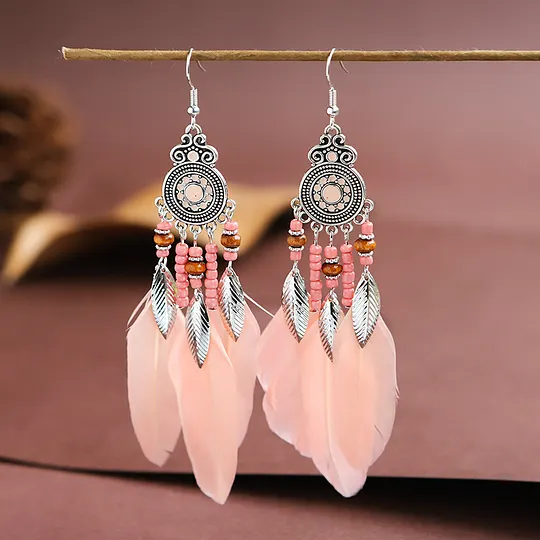 Feather Earrings Round Oil Dripping Craft Earrings Retro Ethnic Holiday Style Your Tixi Yiwu Daisy Jewelry