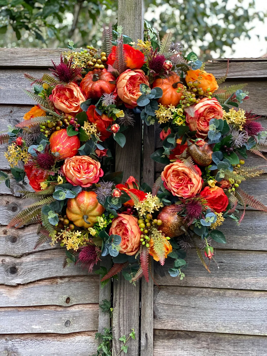 🔥Last Day 49% OFF🔥Fall Faux Peony and Pumpkin Wreath - Year Round Wreath
