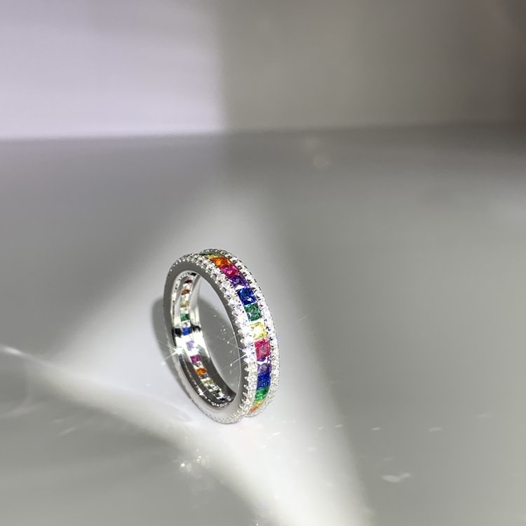 Rainbow Full Diamond Index Ring