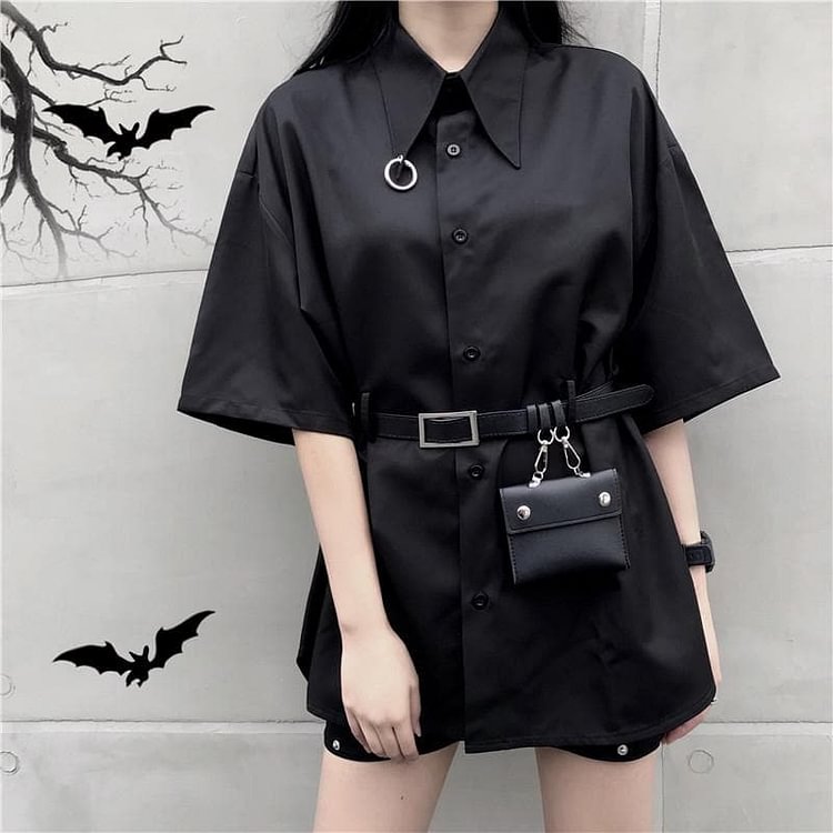 Black Gothic Harajuku Belt Blouse SP13849