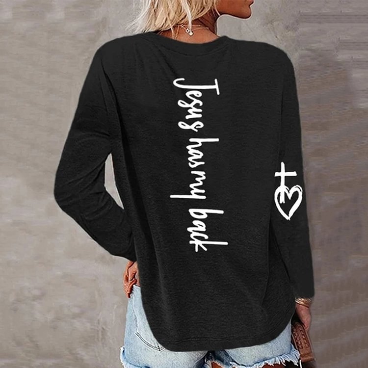 Comstylish Jesus Has My Back Blessed Printed Long Sleeve T-Shirt