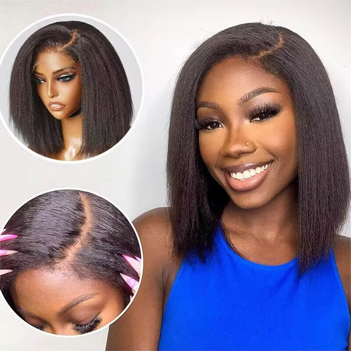 4C Edge! Kinky Straight HD Lace Closure Wig Bob Wig