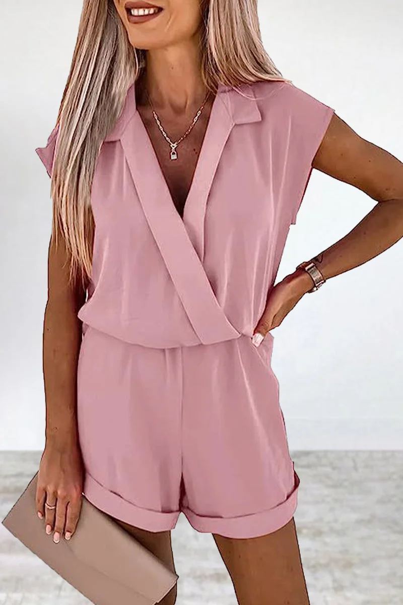 Casual Solid Solid Color V Neck Loose Rompers