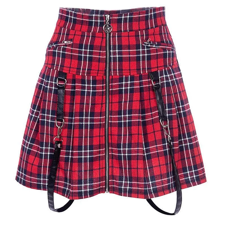 Red Plaid Harajuku Punk Rock Gothic Skirt S13002
