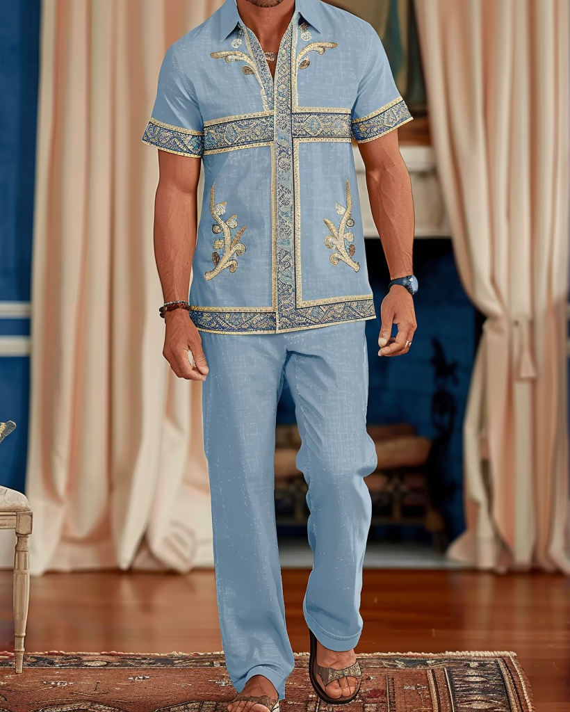 Men's Gorgeous Ethnic Floral Pattern Walking Suit 012