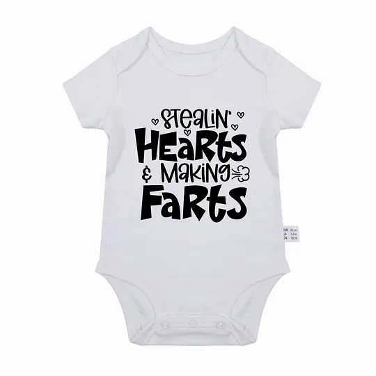 【0M-24M】Adorable Baby Bodysuit With Fun "Stealin' Hearts & Making Farts" Print