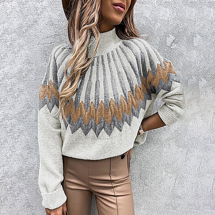 Comstylish Fashion Printed Turtleneck Knit