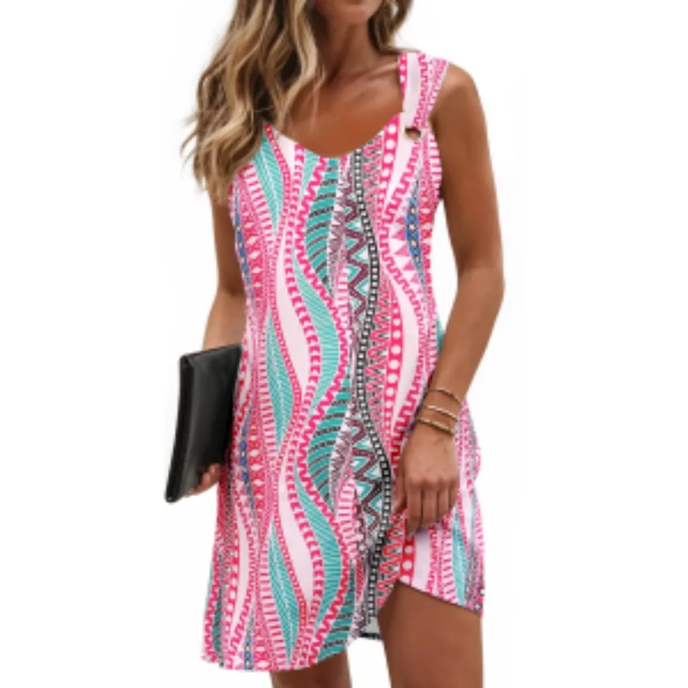 IO Dress Plus Size 1XL-5XL Women's Stylish Cover-up Resort Beach Sleeveless Casual Loose Tank Top Design Sundress Dress