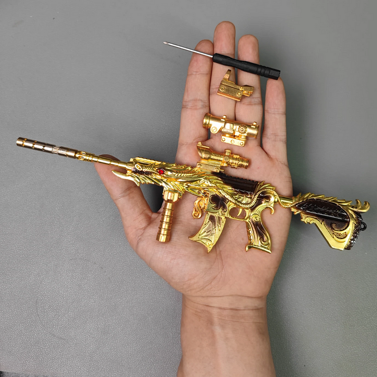 PUBG Weapon Model Gold Dragon Pattern Skin M416 Gun Model 25cm Alloy Mini M416 Assult Rife
