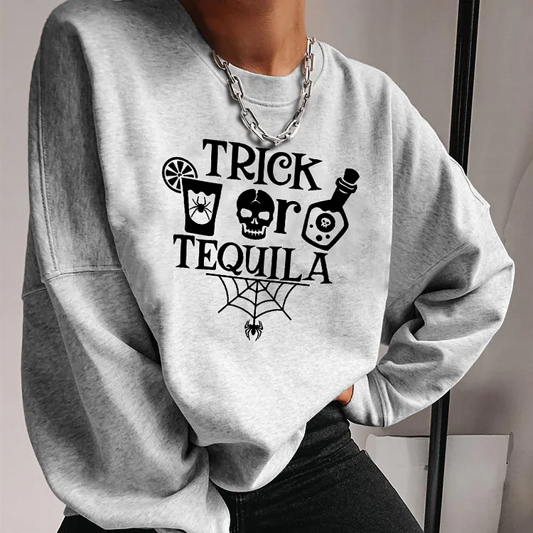 Vefave Halloween Trick Skull Print Sweatshirt