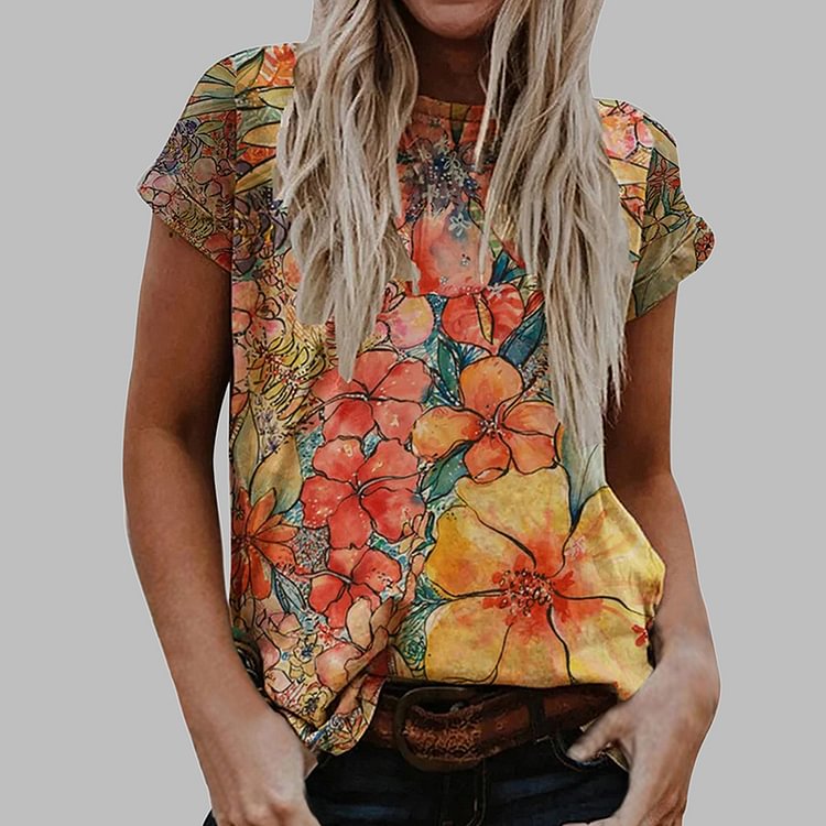 Casual Short Sleeve Butterfly Print T-Shirt