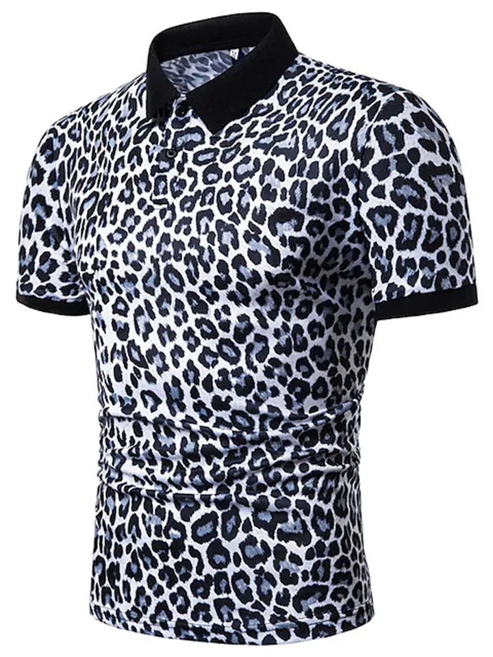 Men's Polo Shirt Leopard Print Lapel Button Yellow White Blue S M L XL 2XL 3XL 4XL 5XL 6XL-JRSEE