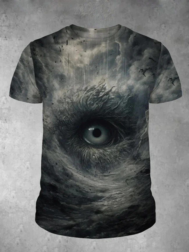 Men's Retro Dark Eye Art Graphic Print Round Neck T-Shirt