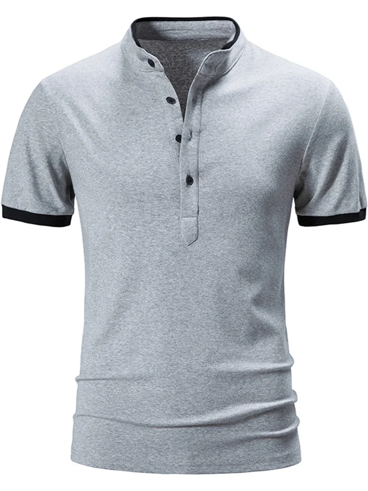 New Men's Basic Models Stand-up Button Collar Solid Color Polo Shirt Summer Short-sleeved Men's T-shirt Tops S M L XL XXL-JRSEE