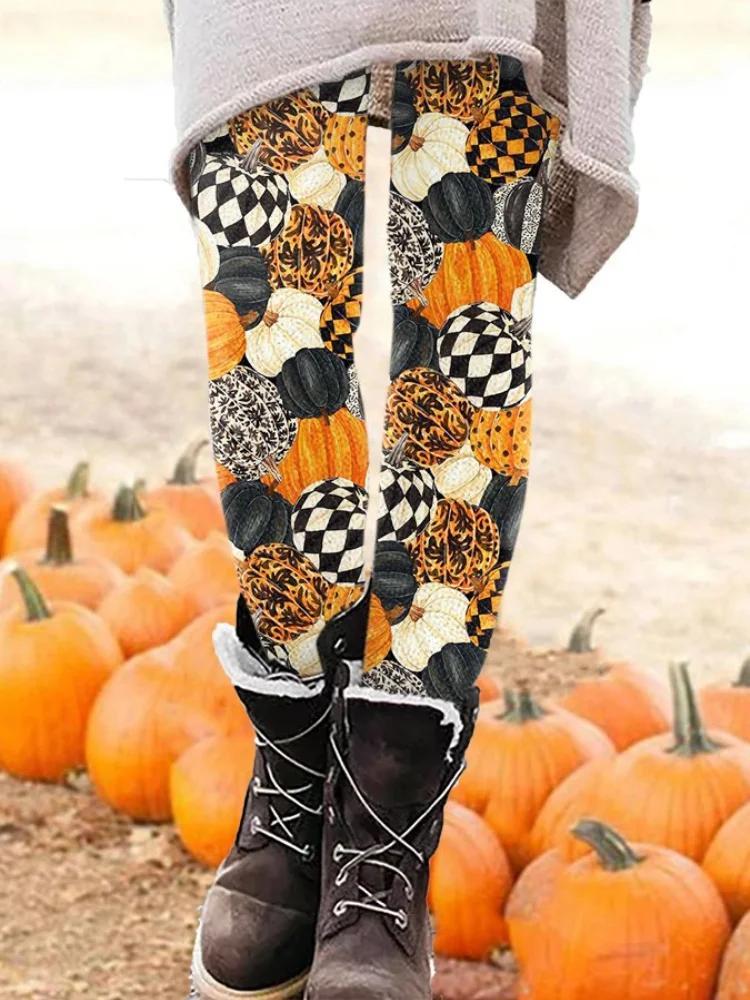 Vefave Women's Halloween Pumpkin Print Comfy Leggings