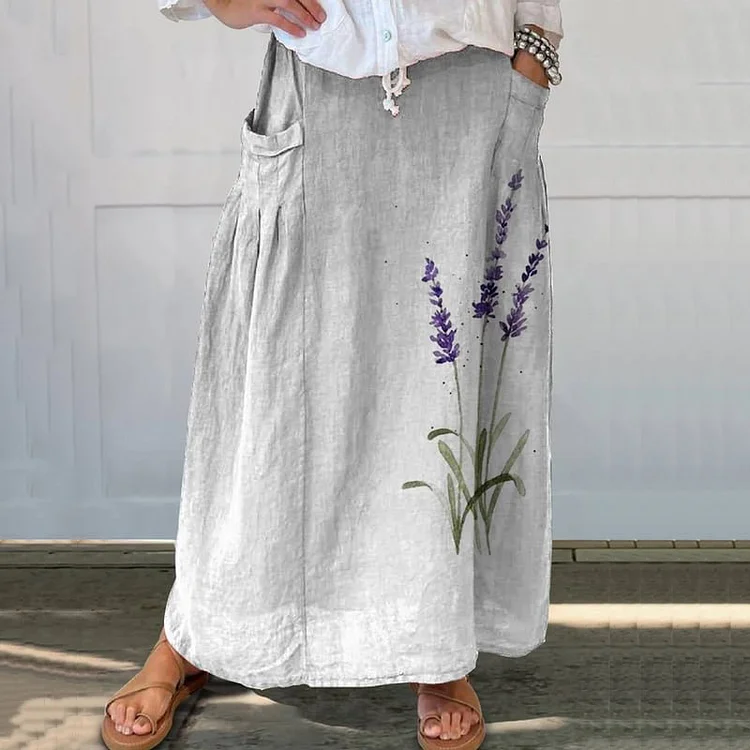Comstylish Lavender Print Casual Loose Skirt