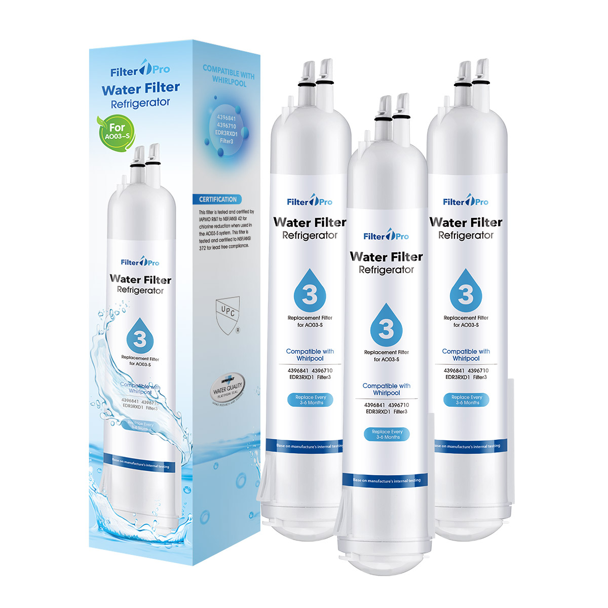 3 Packs AO03x3 Filter1pro Replacement Refrigerator Water Filter for EDR3RXD1 4396841 RFC3800A