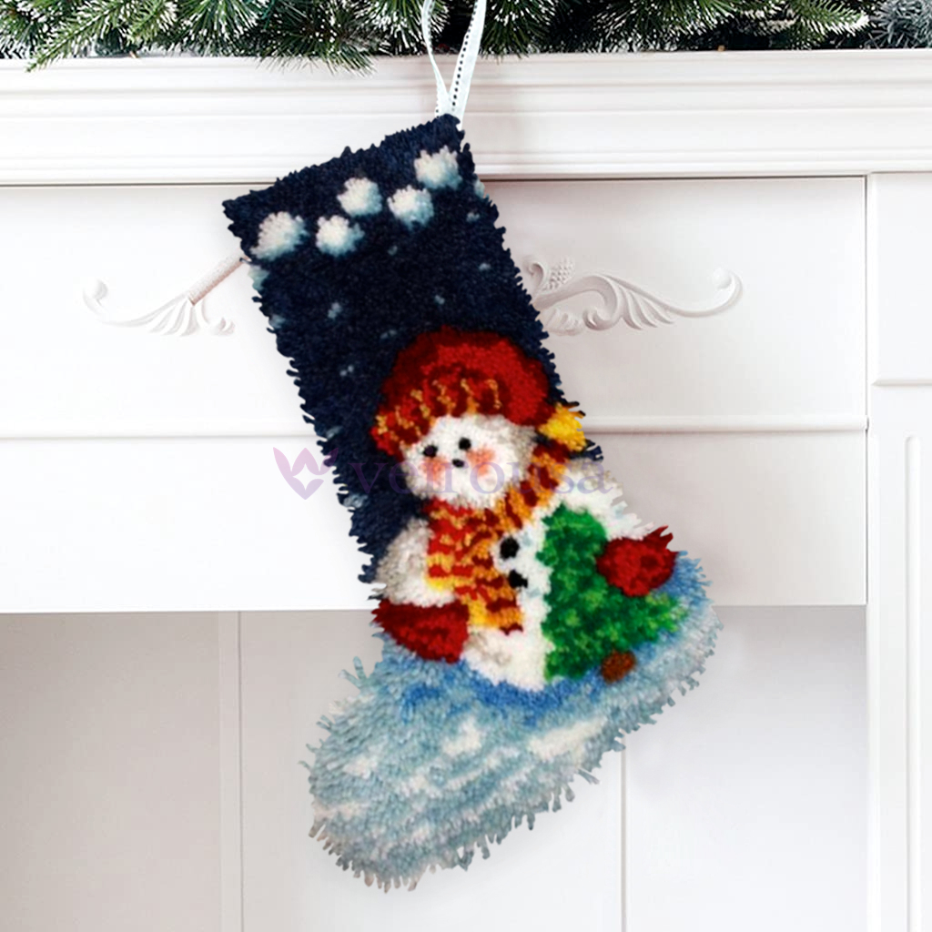 Snowman Christmas Stocking DIY Latch Hook Kits for Beginners