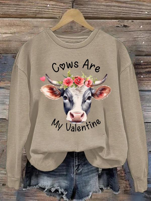 Cows Are My Valentine Crew Neck Sweatshirt-0024863-Guru-buzz