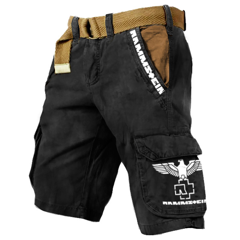 Men's Outdoor Vintage Rammstein Rock Band Print Multi-Pocket Tactical Shorts / TECHWEAR CLUB / Techwear