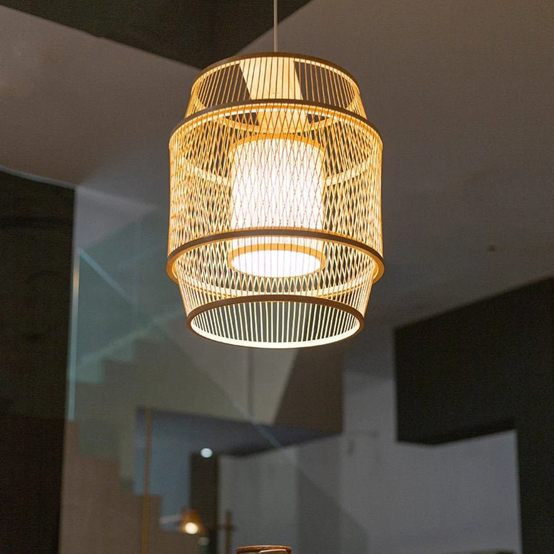 Japanese Bamboo Pendant Light Handmade Craft Chandelier