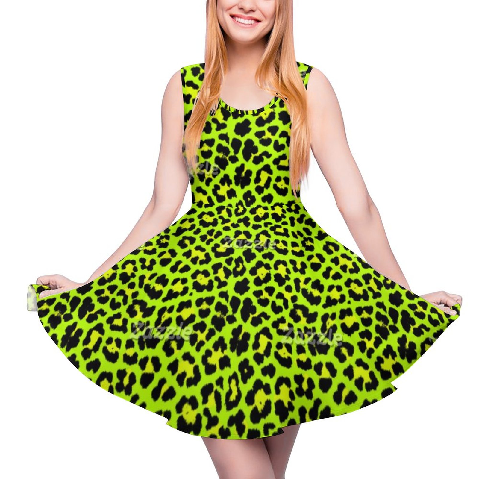 lime green leopard print dress Lime green leopard print wrap dress – Ôdette-vintage main image 0